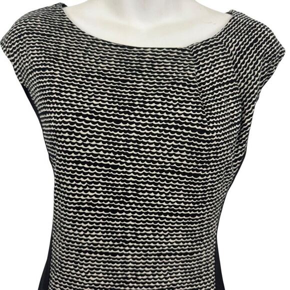 Ann Taylor Loft Womens Black Ivory Print Sheath Pleated Neck Knit Dress sz M - Picture 5 of 16